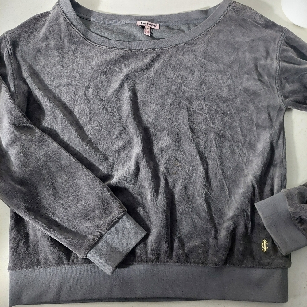Juicy‎ Couture Gray Sweater Pullover Top Scoop Neck Women Size M Velvet Soft  SJ - Picture 9 of 13